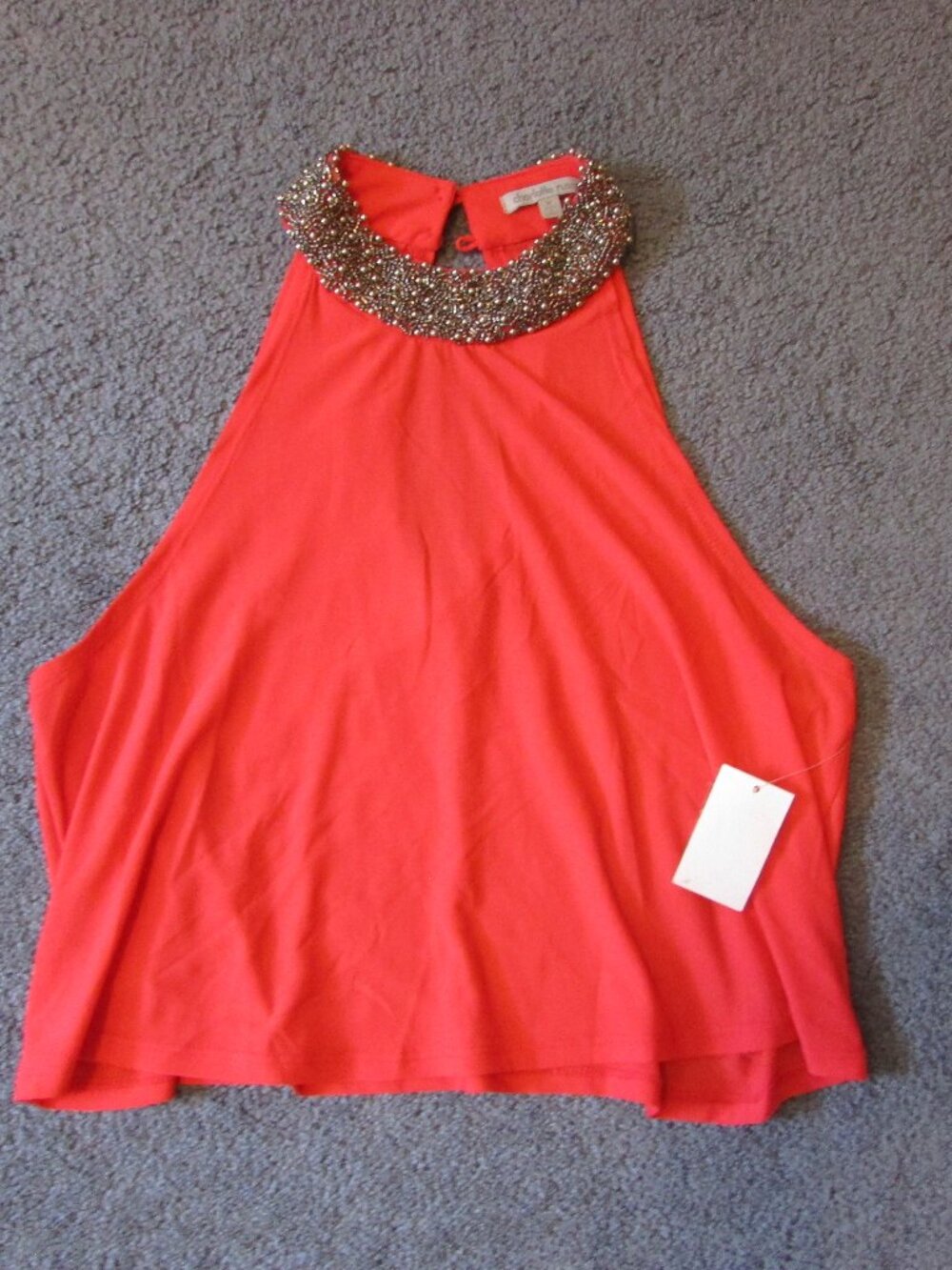 NWT Charlotte Russe Medium Coral Beaded High Neck Crop Tank Top Formal